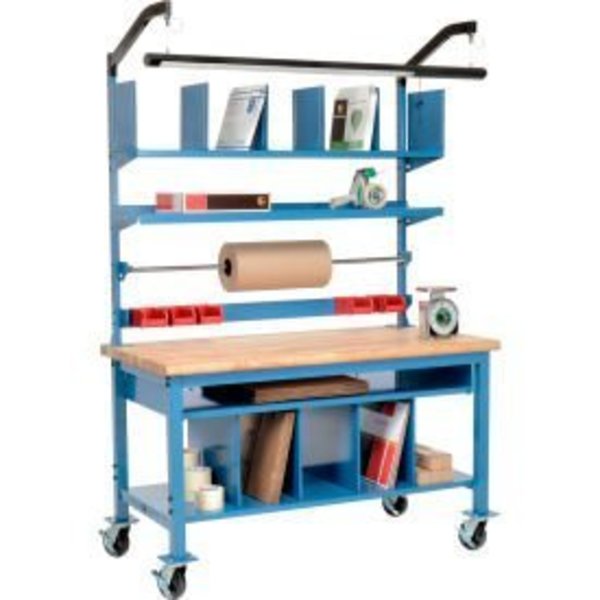 Global Equipment Complete Mobile Packing Workbench, Butcher Block Safety Edge, 60"W x 30"D 244185A